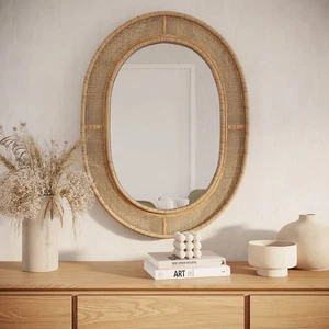 Specchio da parete ovale boho Brinley marrone rattan-bamboo - Foto 1 di 5