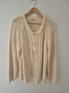 Hand Made Knitted Long Cream Cardigan Knit Sweater Sz 18 Plus Cable - Picture 1 of 3