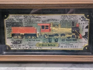 MAN CAVE OR BOYS ROOM FRAMED DIXIE BELL TRAIN ENGINE & COAL CAR UNDER GLASS - Picture 1 of 14