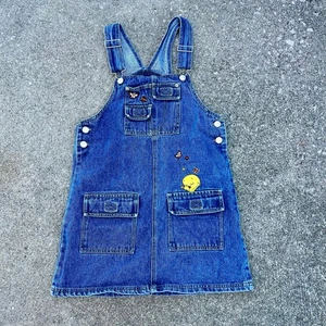 Vintage Y2K Looney Tunes Tweety Bird Denim Overall Jumper 10/12 - Picture 1 of 10