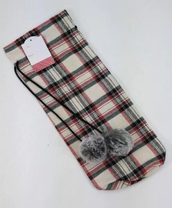 Wine Bottle Gift Bag Plaid White/Green/Red Checkers Winter Flannel Xmas Holiday - Picture 1 of 2