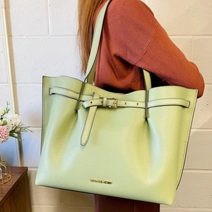 MICHAEL KORS 35H0GU5T9T Emilia Large Pebbled Leather Tote Bag In Light Sage - Picture 1 of 8