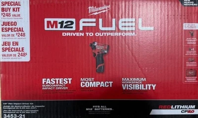 Milwaukee M12 1/4" Impact Driver Kit FUEL 12V Brushless Cordless 3453-21 NEW - Image 1 of 2