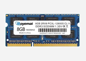 8GB PC3L-12800S DDR3L 12800 Sodimm, Royemai 2Rx8 1.35V CL11 204-pin RAM Memory - Picture 1 of 4