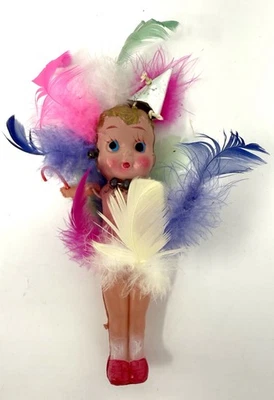 Estatueta vintage celulóide Kewpie Flapper boneca cabelo dourado bengala - Imagem 1 de 4