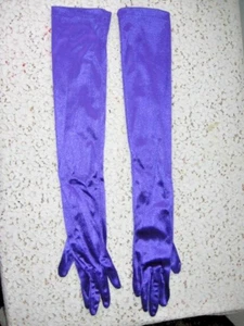 20 1/2" LONG PURPLE NYLON SATIN LYCRA FORMAL OVER ELBOW  OPERA GLOVES- 1 SIZE - Picture 1 of 5
