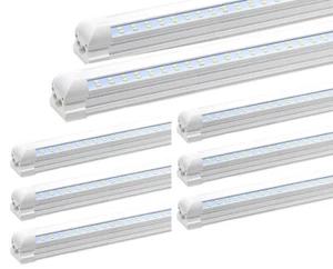 8 Pack T8 2FT LED Tube Light Fixture 20W Shop Lamp 2600LM 6500K Flat Dual Rows - Picture 1 of 7