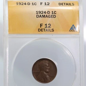 1924-D Lincoln 1C ANACS Certified F12 Details Damaged - Picture 1 of 4