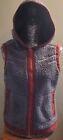 Kavu Hooded Vest Women?s Gray Maroon Sherpa High Pille Fleece Canvas Small