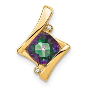 Lex & Lu 14k Yellow Gold Mystic Fire Topaz and Diamond Pendant LAL2736 - Picture 1 of 4