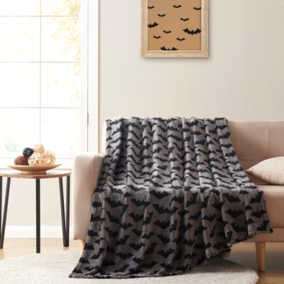 Kate Aurora Halloween Accents Spooky Black Bats Plush Accent Throw Blanket - Image 1 of 4