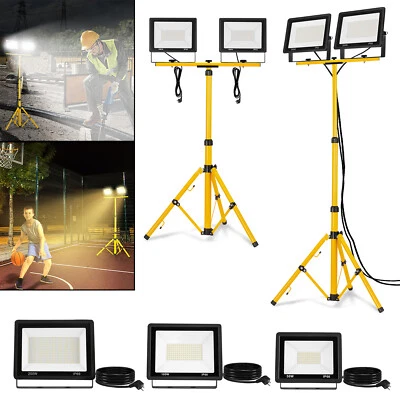 2x 50W-200W LED Fluter Flutlicht mit Stecker Scheinwerfer Baustrahler und Stativ - Bild 1 von 4