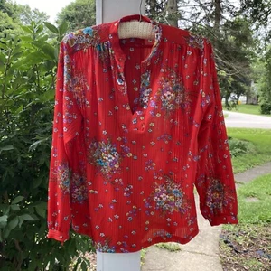 Styled By Sybil Shirt Womens Size Red Floral Shirt Long Sleeve Vintage 70s 80s - Picture 1 of 9