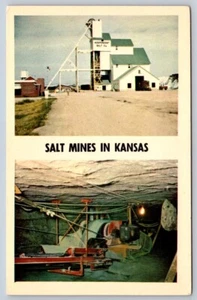 Salt Mines In Kansas, Above And Below Ground Views, Vintage Chrome Postcard - Picture 1 of 2