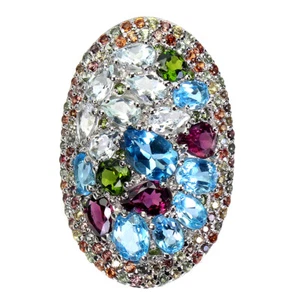 925 Anello Argento Sterling Pera Swiss Topazio Blu 9x6mm Acquamarina Gemma Size - Foto 1 di 9