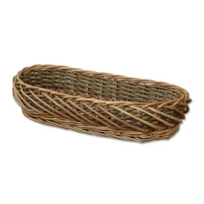 French Bread Wicker Basket Willow Storage Dining Brown and Green Two Tone Rustic - Image 1 of 3