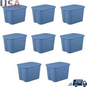 18 Gallon Plastic Storage Bins Box W/ Snap-on Lids Stackable Container Pack of 8 - Picture 1 of 8