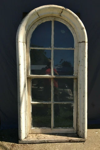 Antique Arched Dome Top Window With Surround 40x78 Shabby White Chic 800 -21B Cover