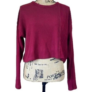 New Women's Ribbed/Waffle Berry Red Long Sleeve Cropped Top size Large - Picture 1 of 6