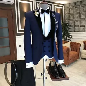 Marineblau Herren Anzug schmale Passform Party Abschlussball Abendessen Bräutigam Smoking Hochzeitsanzug maßgeschneidert - Bild 1 von 10