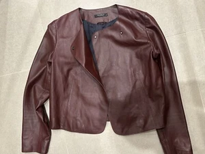 Real Leather Burgundy Blazer Size 10 - Picture 1 of 4