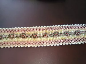 18yds X 1.25" BRAID CONSO TRIM 021451 CRI4 Burg Gold Lt & Dk Beige Olive Rose #7 - Picture 1 of 1