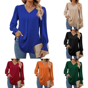 Women's Long Sleeve Tops T Shirt Ladies Holiday V Neck Pullover Blouse Plus Si # - Picture 1 of 23