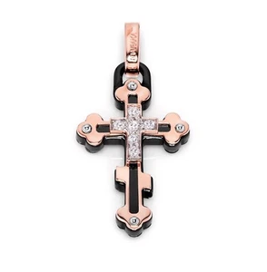 BARAKA Croce uomo oro rosa e bianco 18 kt diamanti, ceramica nera CR22169 - Foto 1 di 11