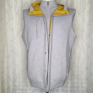 G/FORE Men's Hooded Merino Wool Full Zip Gilet Vest Gray Yellow Size Large NWT - Picture 1 of 13