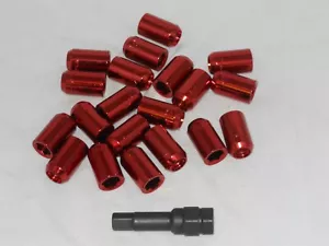 20 RED VANADIUM 12x1.25 TUNER 6 HEX WHEEL RIM ACORN SEAT LUG NUTS WITH 1 KEY - Picture 1 of 1