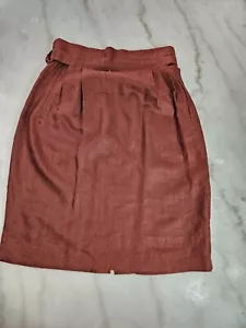 Andrea Jovine Womens Rust Linen Pencil Skirt with Waist Details, Size 8 - Picture 1 of 11