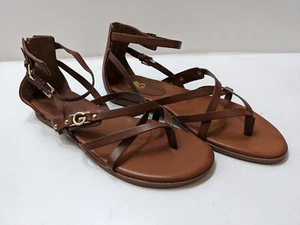 Guess GBG Camrin Sandals Womens 11 M Gold-Tone Brown Strap Ankle Shoes - Picture 1 of 11