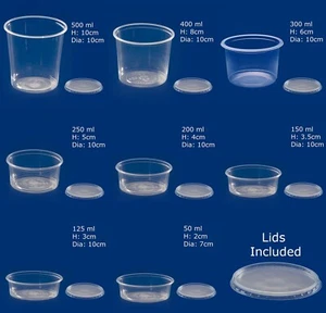 Takeaway Round Food Containers with Lids Clear Plastic Microwave Safe Deli Pots - Picture 1 of 16