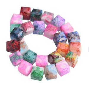 Colorful Coated Cube Faceted 8mm 10mm Opaque Glass Loose Beads Jewelry Making - Picture 1 of 17
