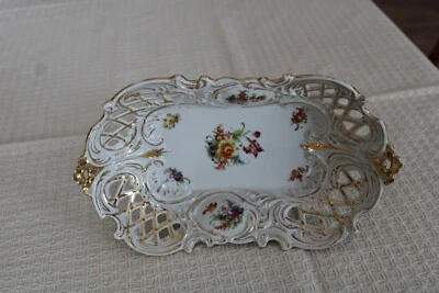 Silesia K.S.T. De colección. Centro de mesa de porcelana para servir porcelana cuenco floral reticulado Foto 1 de 4