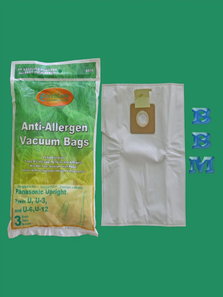 ENVIROCARE 3 HEPA Anti-Allergenic Panasonic Style U U3 U6 U12 Vacuum Bags MC-115P V145M