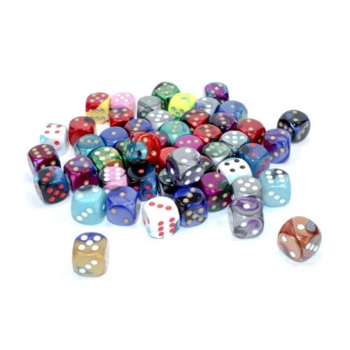 CHESSEX Würfelset - Gemini Würfel D6 (50 x W6 - 16mm mit Punkten) im Beutel - farblich g