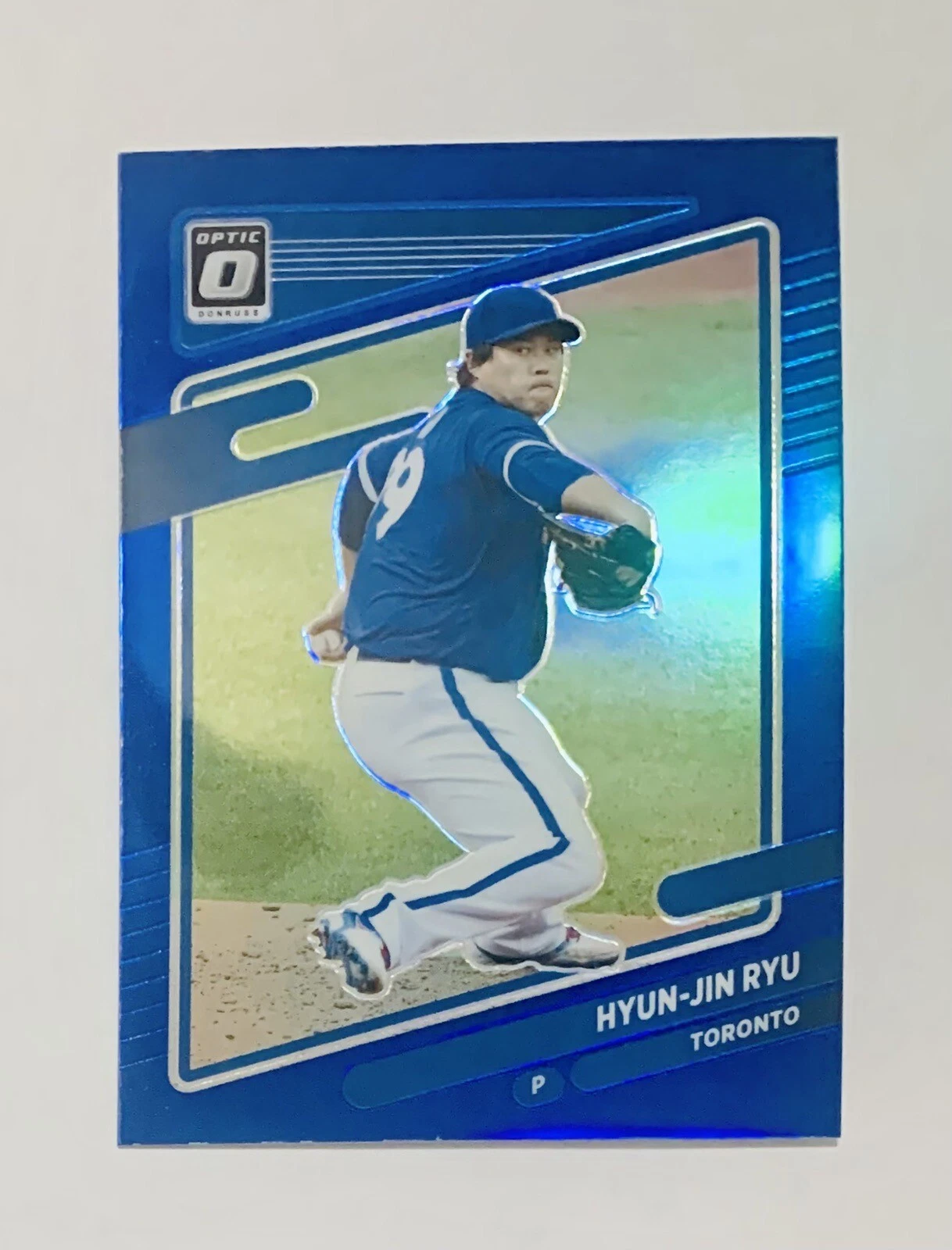 HYUN-JIN RYU #D/75 - 2021 Panini Donruss Optic Blue Prizm #172 Toronto Blue Jays