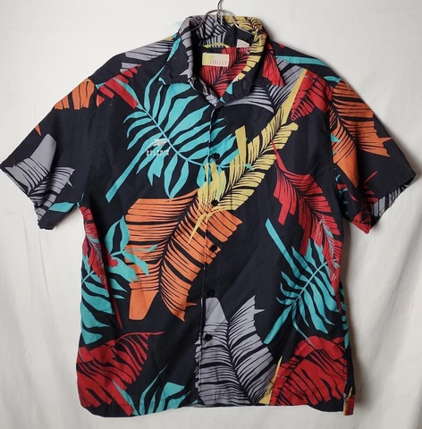 Cubavera Men XL Colorful Leaf Hawaiian Button Down Miami Dolphin Stadium Shirt Cover