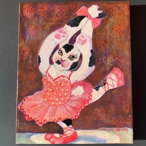 Catherine Darling Hostetter Original Acrylic Painting Bunny Ballet 2005 8 X 10” - Picture 1 of 8