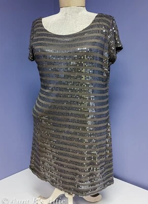 Top túnica "Vagabundo" gris lentejuelas rayas damas años 90 llave agujero trasero brillante top largo Foto 1 de 4