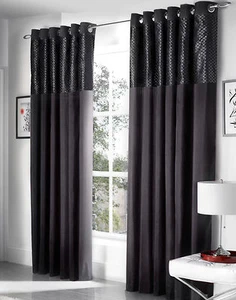 Anillo de ojales negro cortinas forradas en la parte superior Savoy - Imagen 1 de 7