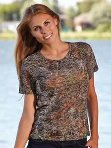 Mossy Oak Camo Ladies Shirt, Camouflage Burnout T-Shirt - Picture 1 of 1