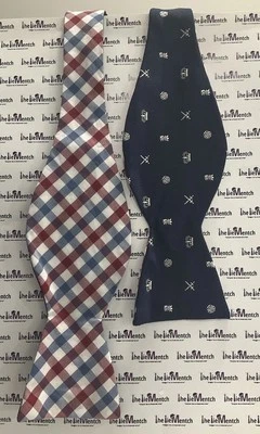 Rare Brooks Brothers 2 Sided Red & Navy Self Tie Adjustable Bow Tie Silk NEW - Image 1 of 4