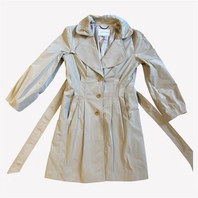 Banana Republic Beige Belted Pleated  Buttoned Rain Coat Jacket Women S Petite - Image 1 of 4