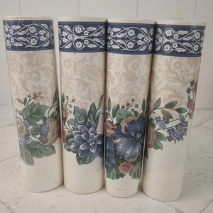 4 Rolls Warner Wallpaper Scalloped Edge Border Blue Victorian Floral 5 YD Rolls - Picture 1 of 9