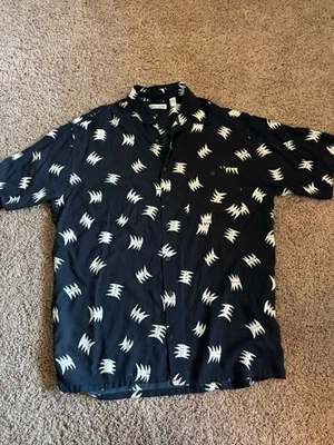 Pierre Cardin Men's Rayon Short Sleeve 100% Rayon Black And Tan Button Down - Image 1 of 4