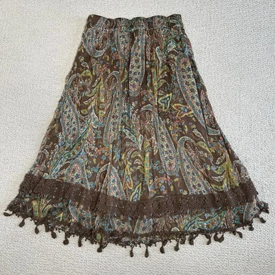 Krazy Kat макси юбка женщин M коричневый бирюзовый пейсли крючком кружева отделки Y2K богемное - Изображение 1 из 4