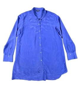 Camicia Eileen Fisher donna grande blu seta bottoni davanti tunica manica lunga top - Foto 1 di 7