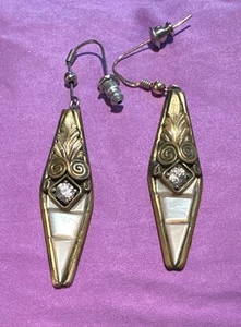 Navajo Silver Ray S.Ray 925 Sterling Silver MOP Drop Dangle Earrings *read Descr - Picture 1 of 13